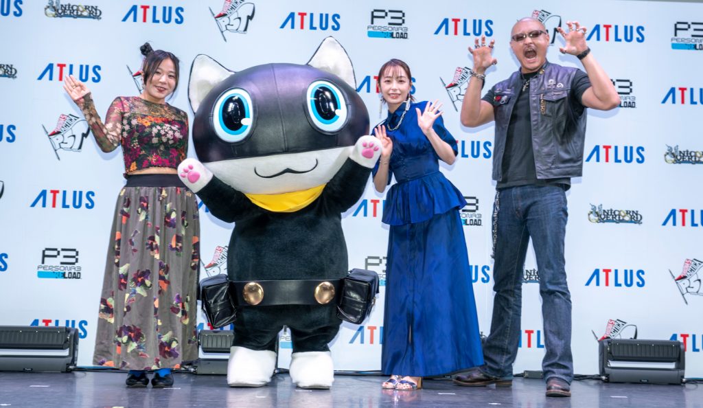 「ATLUS TGS2023 MEDIA BRIEFING」に出席したLyn(稲泉りん)、宇垣美里、モルガナ、マフィア梶田氏